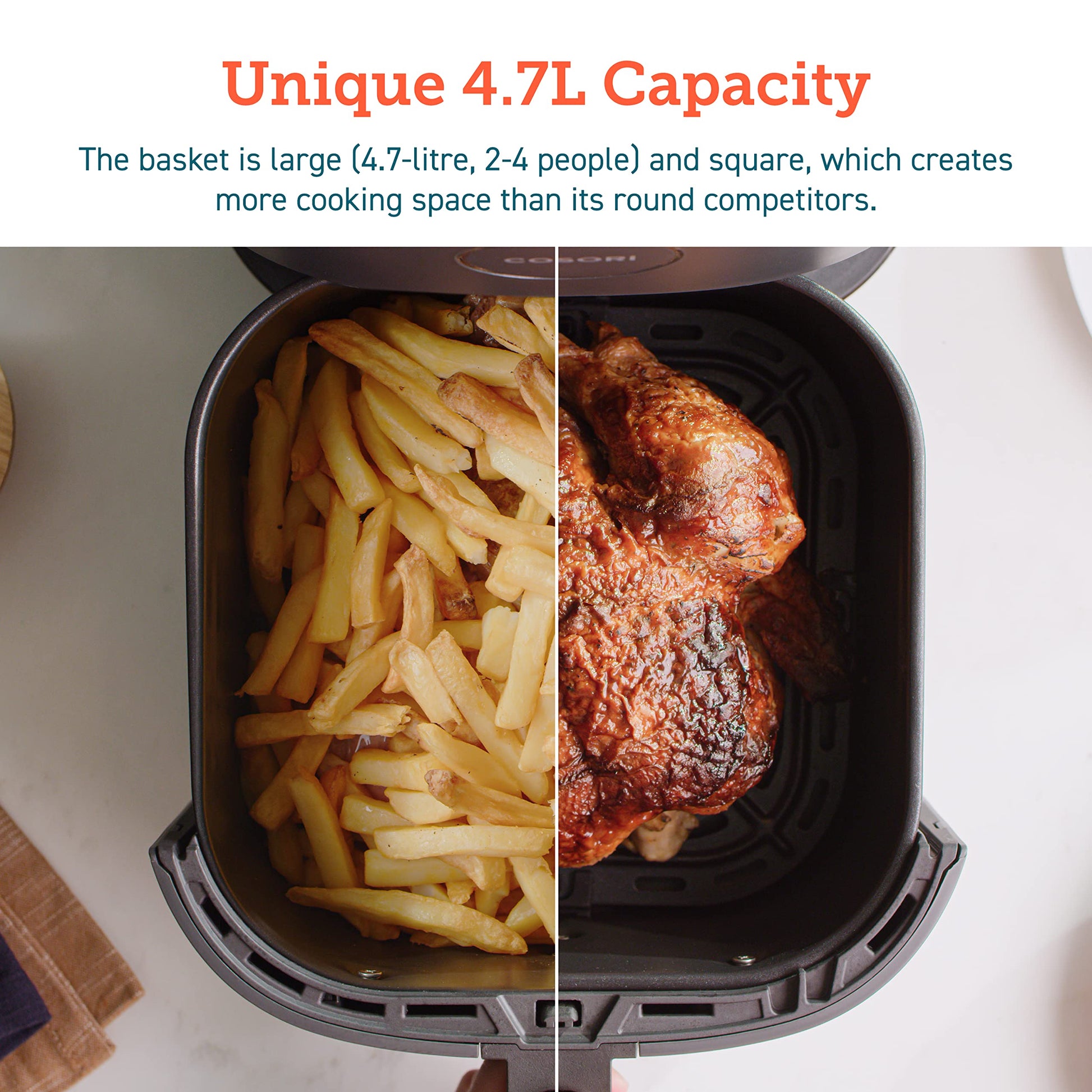 COSORI Air Fryer for home 4.7L, 9-in-1 Kitchen Oven Appliances, 30 Recipes Cookbook, Digital Tempered Glass Display, Max 230℃ Setting, Quiet, 4 Portions, 1500W, L501 Grey
