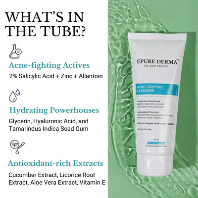 ÉPURE DERMA Anti Acne Face Cleanser with 2% Salicylic Acid + Zinc + Allantoin For Acne or Pimples | Hydrating Formula & Antioxidant Rich Face Wash For Oily Skin | Men & Women | 100 ml