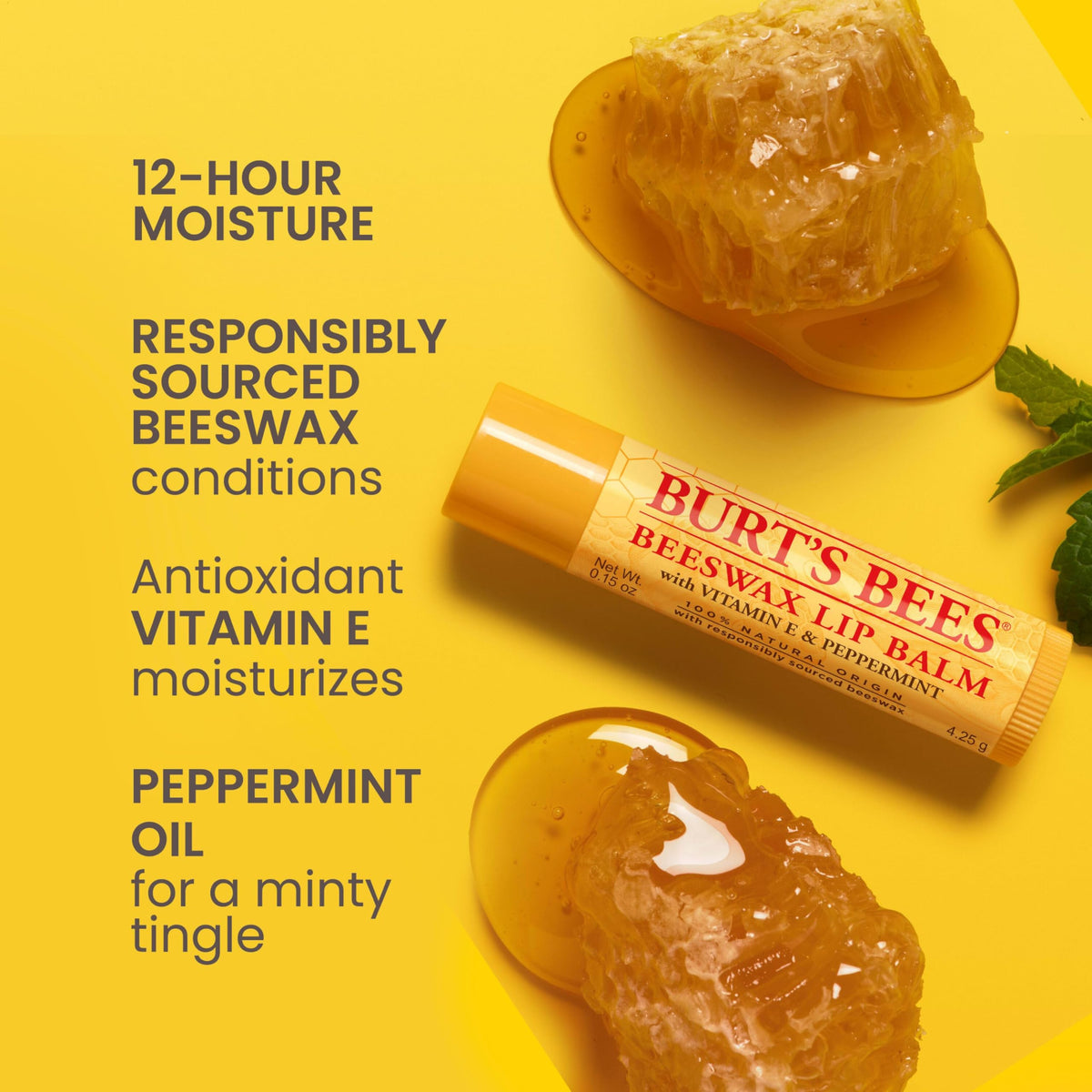 Burt's Bees 100% Natural Moisturizing Lip Balm, Original Beeswax with Vitamin E & Peppermint Oil - 2 Tubes
