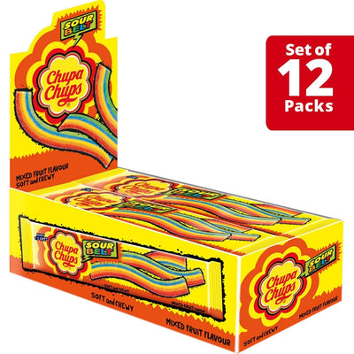 Chupa Chups Sour Belts Chewy Toffee, Mixed Fruit Flavour, 691.2g (12 Units X 57.6g Each) - (Set of 12 Packs)