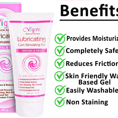 Vigini Natural Lubricant Lubricating Lube Lubrication Water Based Gel Jelly Women, Moisturizer, No Color No Fragrance Non Staining Itching Dryness Female 100G