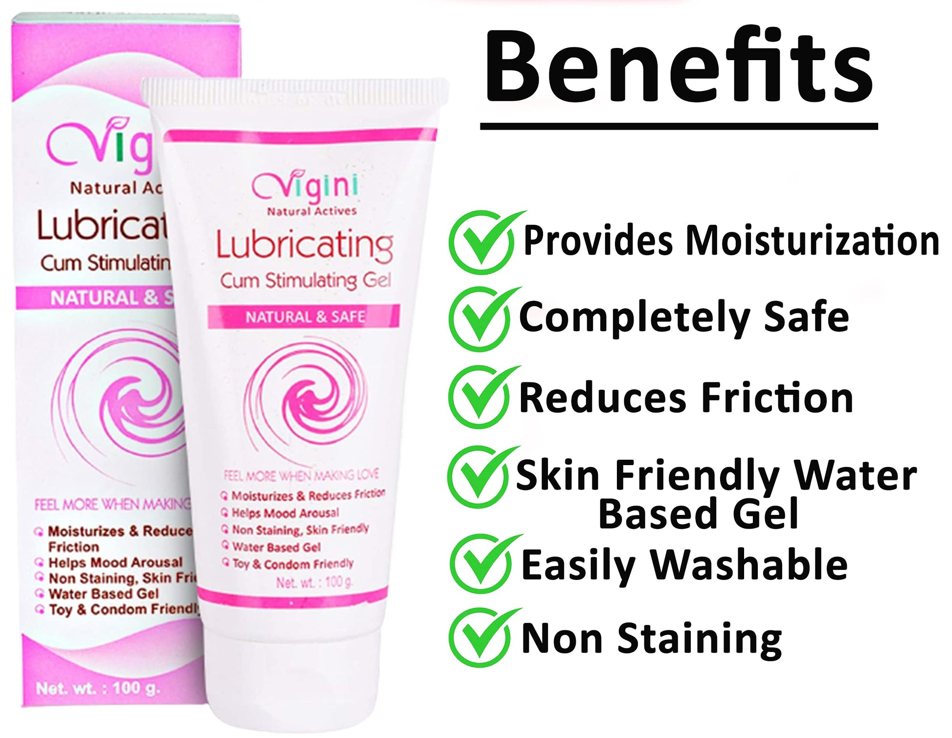 Vigini Natural Lubricant Lubricating Lube Lubrication Water Based Gel Jelly Women, Moisturizer, No Color No Fragrance Non Staining Itching Dryness Female 100G