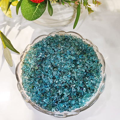 9Dzine Healing Crystal Chips for Vastu Natural Blue Apatite Stone 50 Gm Blue Apatite Crystal Stone Chips Dust Raw Rough Stone for Reiki Healing Meditation