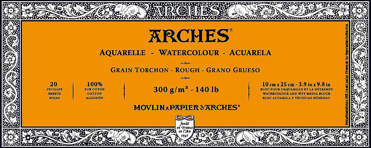Arches Watercolour 300 GSM Rough Natural White 10 x 25 cm Paper Blocks, 20 Sheets