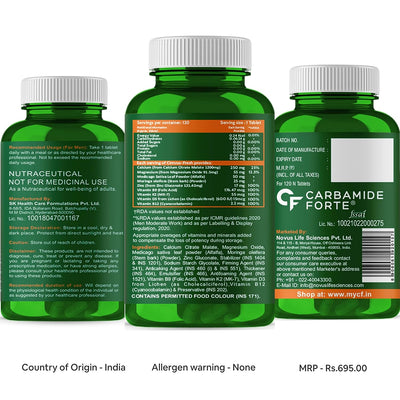 Carbamide Forte Calcium & Vitamin D3 Tablets | Calcium Magnesium Zinc - Bone Health & Joint Support - 120 Tablets