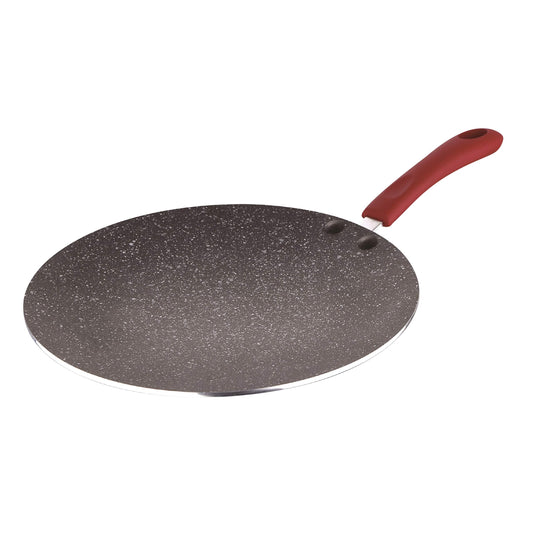 Bergner Bellini Plus 5 Layer Marble Non Stick Concave Tawa/Roti Tawa, 30 cm, Soft Touch Handle, Food Safe (PFOA Free), Thickness 4mm, 1 Year Warranty by Bergner, Red