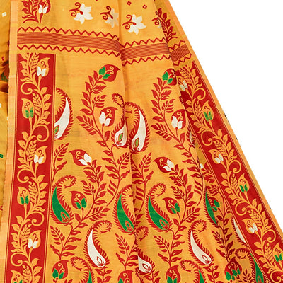 BROYAAR SHOP Women Soft Resham Dhakai Jamdani Relaxed Fit Blend Silk Saree Whole Body Design Without Regular Fit Blouse Piece(Gold)