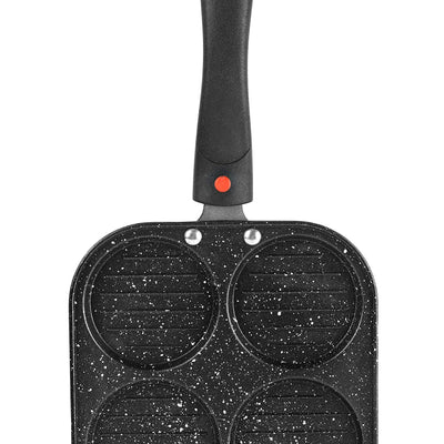 Cello Non-Stick 4- Cavity Aluminium Uttapam Maker with Spatter, Black