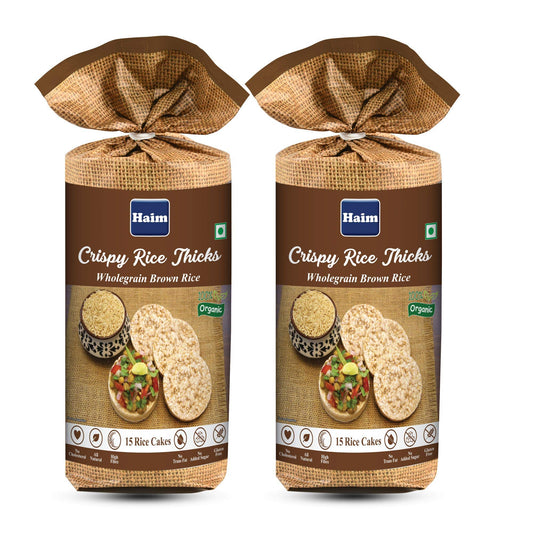 HAIM Organic Crispy Rice Thick Wholegrain Brown Rice Cakes Unsalted (Vegan, All Natural, Gluten Free), 2 X 110 g