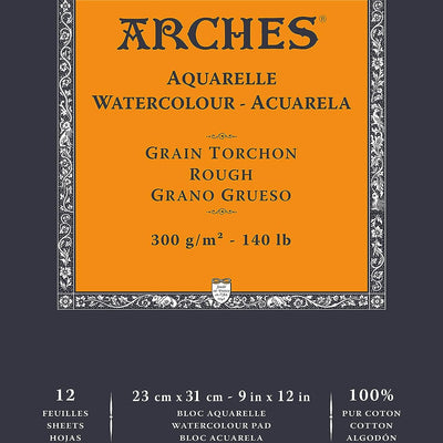 Arches Watercolour 300 GSM Rough Natural White 23 x 31 cm Paper Pad, 12 Sheets