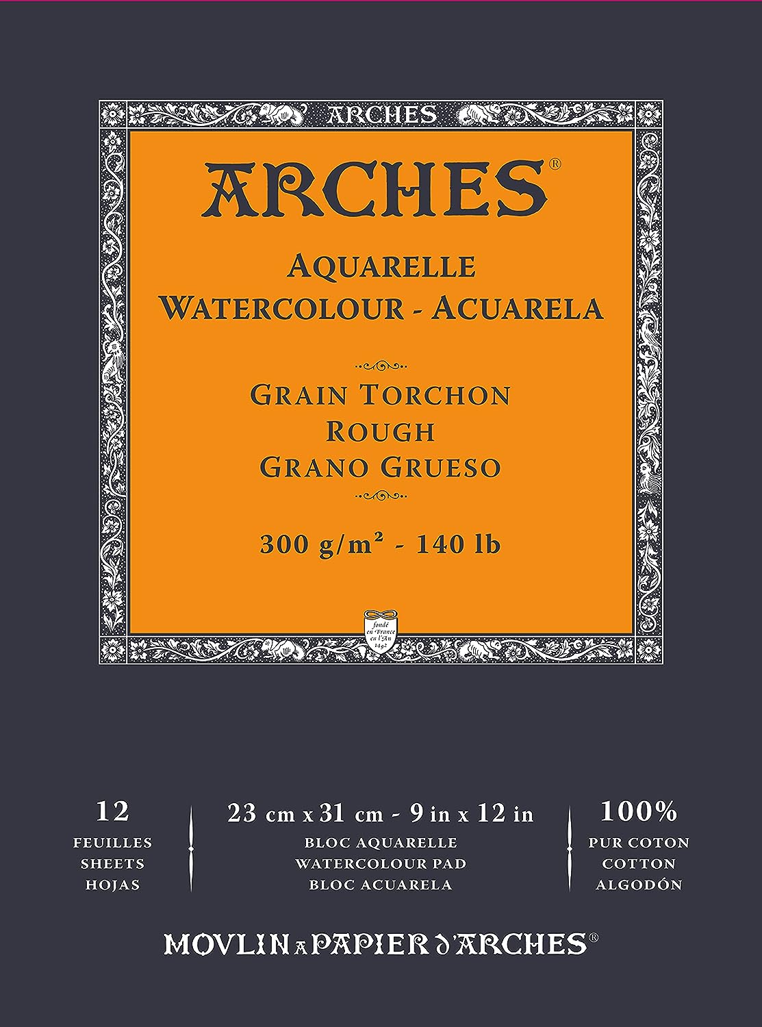 Arches Watercolour 300 GSM Rough Natural White 23 x 31 cm Paper Pad, 12 Sheets