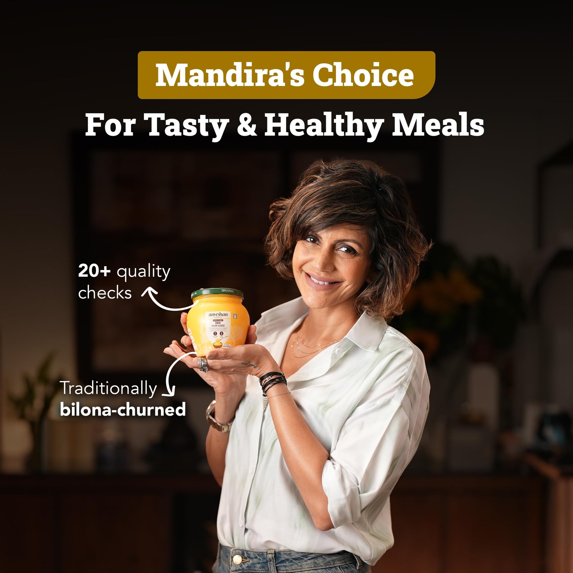 Anveshan A2 Desi Cow Ghee 1 Litre | Traditionally Bilona-Churned, Danedar Ghee | Aromatic| NABL Lab Tested (70+ tests), Cruelty-Free | Grass-Fed | Glass Jar