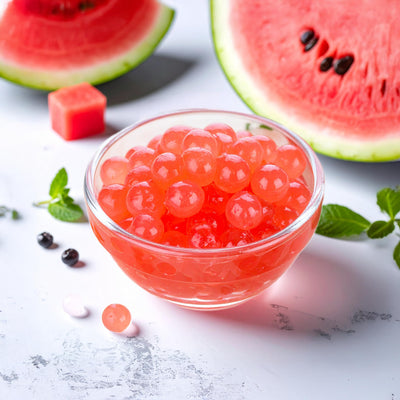 Tea Planet Watermelon Popping Boba Pearls – 1000g | Ready-to-Serve Bubble Tea Topping with Real Fruit Juice | Vegan-Friendly Add-On for Smoothies, Milkshakes, Mocktails, Ice Cream, Desserts & Café Use(1000gms, Water melon)
