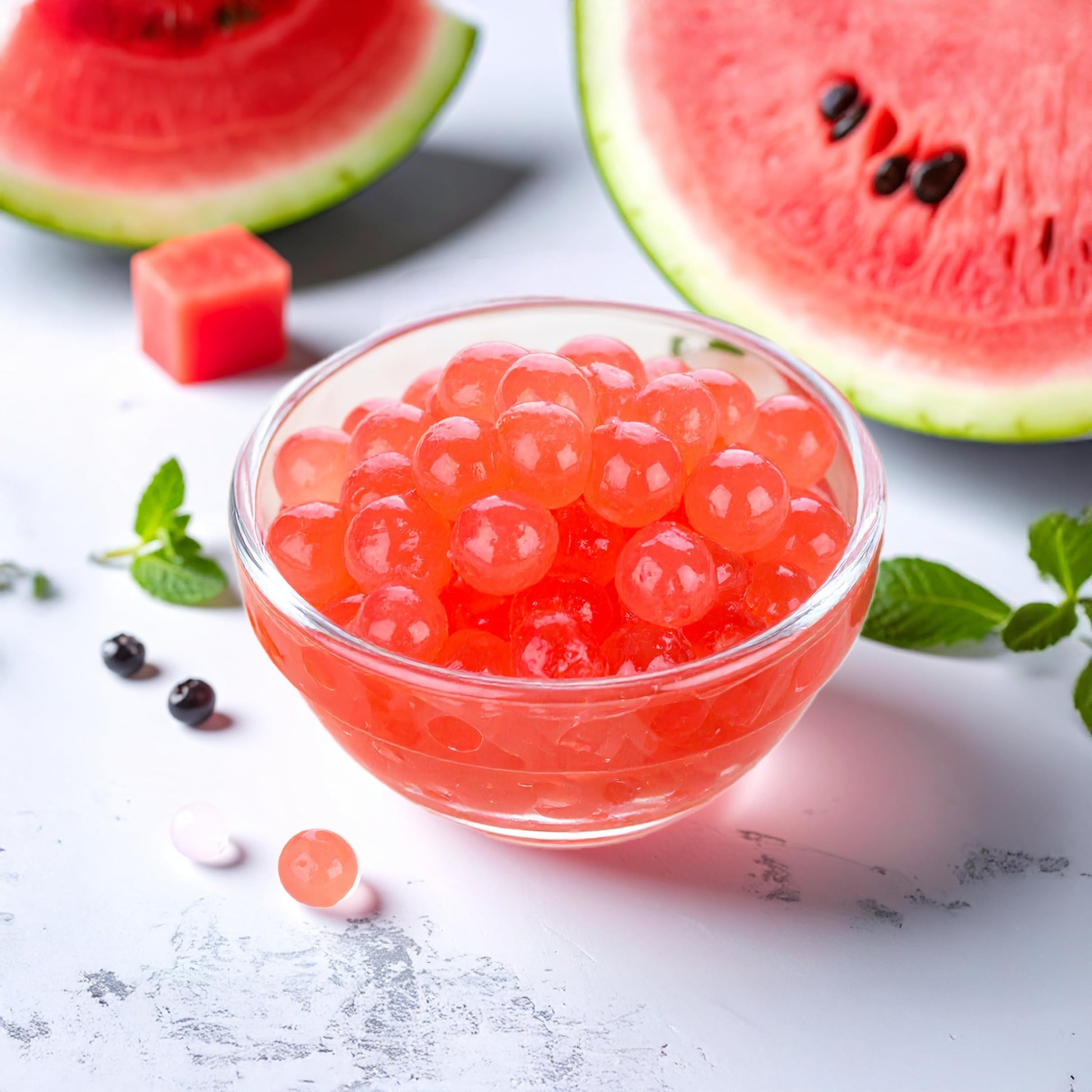 Tea Planet Watermelon Popping Boba Pearls – 1000g | Ready-to-Serve Bubble Tea Topping with Real Fruit Juice | Vegan-Friendly Add-On for Smoothies, Milkshakes, Mocktails, Ice Cream, Desserts & Café Use(1000gms, Water melon)