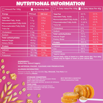 UNIFIT Jaggery Rolled Oats | Jaggery Oats | Healthy Breakfast | Rich Source of Protein & High Fiber Oats | Whole grain Oats | 400g | Pack of 1