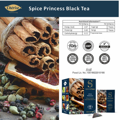 Cherise Specialiteas Spice Princess Citrus Cinnamon Clove Herbal Black Tea (2 g x 25 Pyramid Tea Bags)