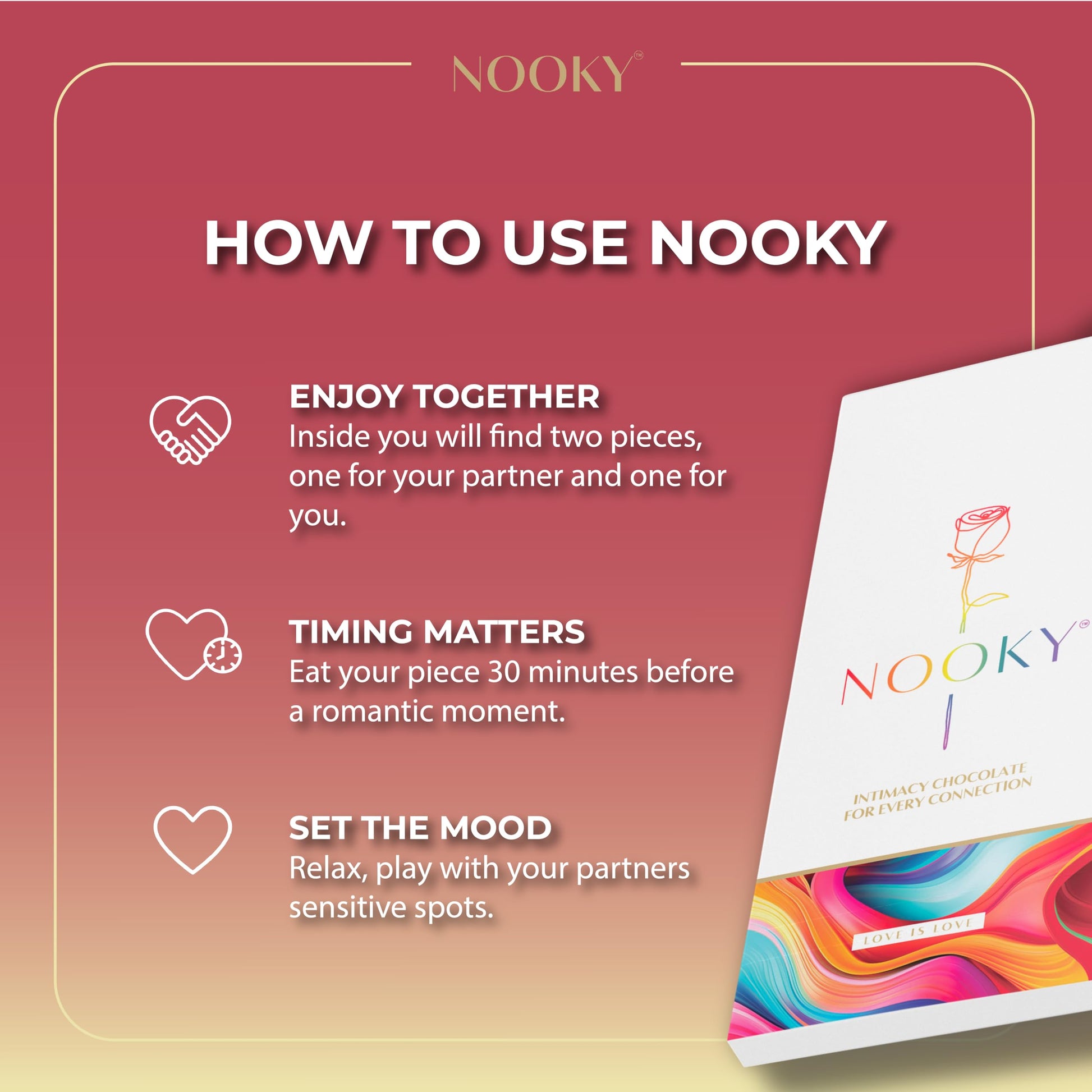 Nooky Premium Aphrodisiac Chocolate for LGBTQ+ | Mood-Enhancing, All-Natural Ingredients | Vegan-Friendly, Decadent Dark Chocolate (pack of 3)