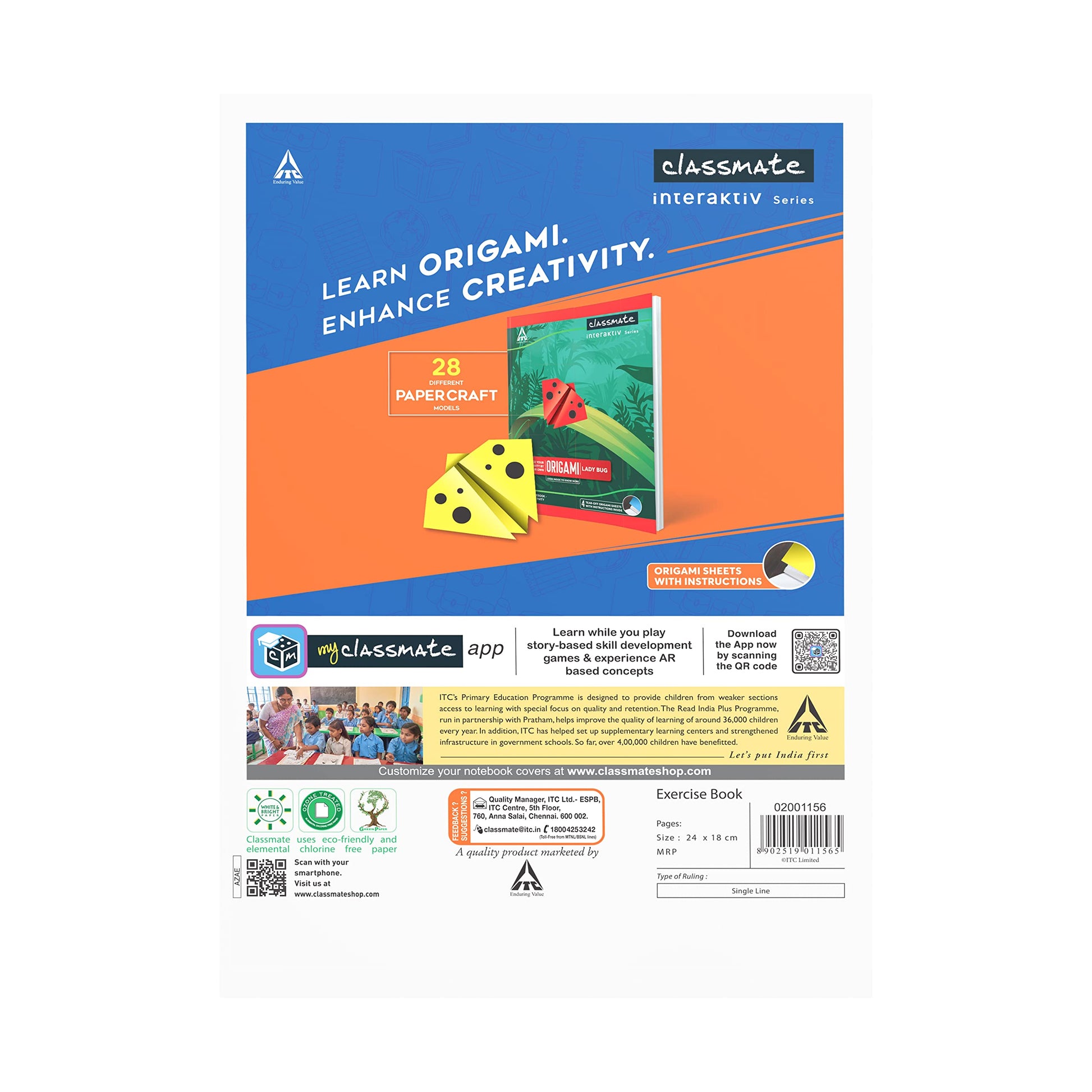 Classmate Notebook - Single Line, 72 Pages, 240 mm x 180 mm - Pack Of 8