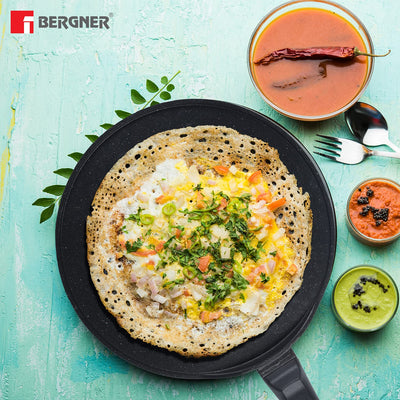 BERGNER Senator Die-Cast Aluminium Non-Stick Dosa Tawa, 31cm, Black