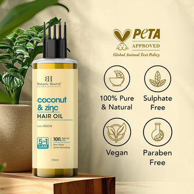 Botanic Hearth Coconut & Zinc Pyrithione hair Oil – 150ml – Soothes Scalp, Controls Dandruff, Nourishes & Hydrates with Coconut Oil & Zinc Pyrithione for Healthy Hair
