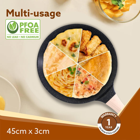 AGARO Imperial Granite Non Stick Tawa, 24 cm, Cast Aluminium Body, Tawa for Dosa/Paratha/Omlette, Gas & Induction Compatible