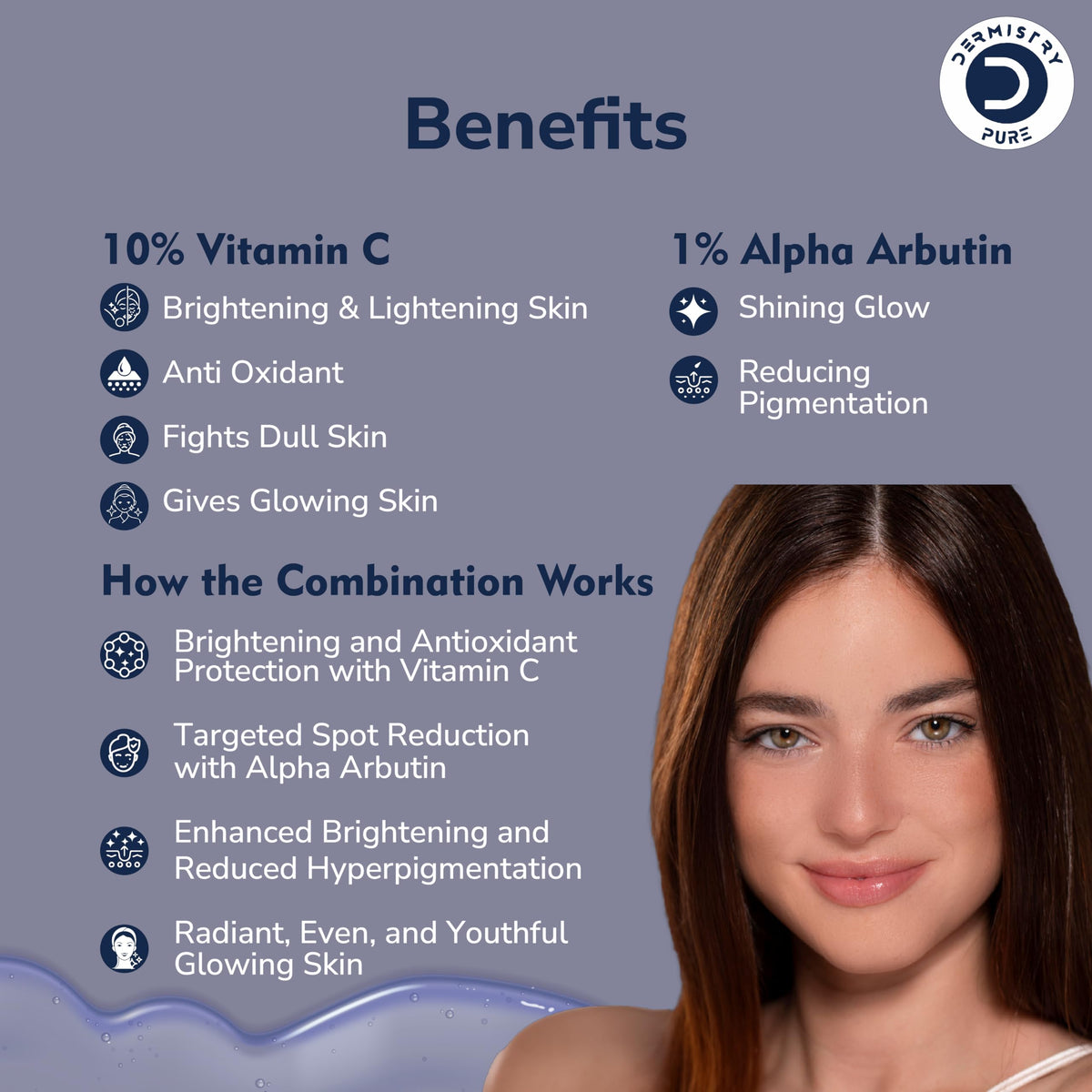Dermistry Pure 10% Vitamin C 1% Alpha Arbutin Skin Lightening Brightening Glowing Fairness Face Serum Removes Dull Skin Pigmentation Dark Spots Corrects Radiance Repair Sun Damage 30ml