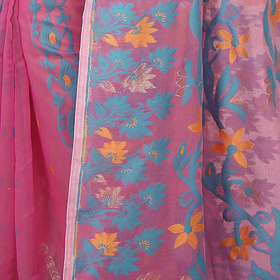 BENGAL HANDLOOM Exclusive Women's Soft Dhakai Patta Jamdani Cotton Silk, Pink Sarees