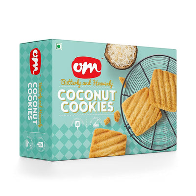 Om Sweets and Snacks Coconut Cookies | No added colours or preservatives | Fresh Products | Ready to eat | snack | Tea time snacks 350G