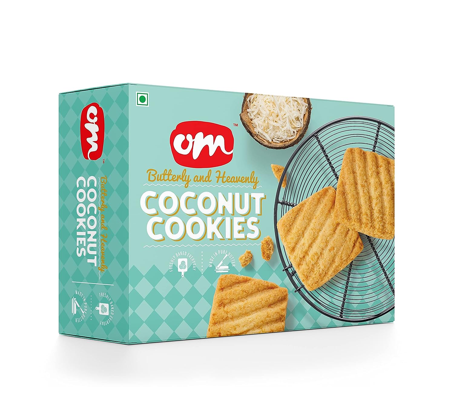 Om Sweets and Snacks Coconut Cookies | No added colours or preservatives | Fresh Products | Ready to eat | snack | Tea time snacks 350G