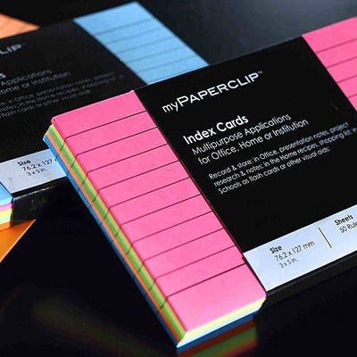 Mypaperclip Index Cards, Small, S1 (3 X 5 In.), Ruled, 10 Cards X Five Colours (Ic50S1-R)