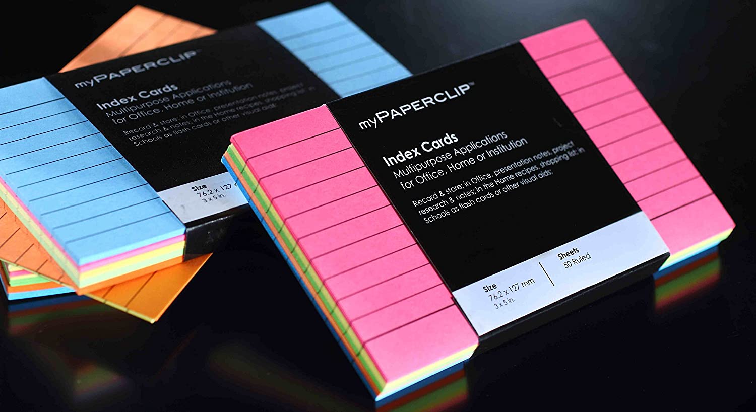 Mypaperclip Index Cards, Small, S1 (3 X 5 In.), Ruled, 10 Cards X Five Colours (Ic50S1-R)