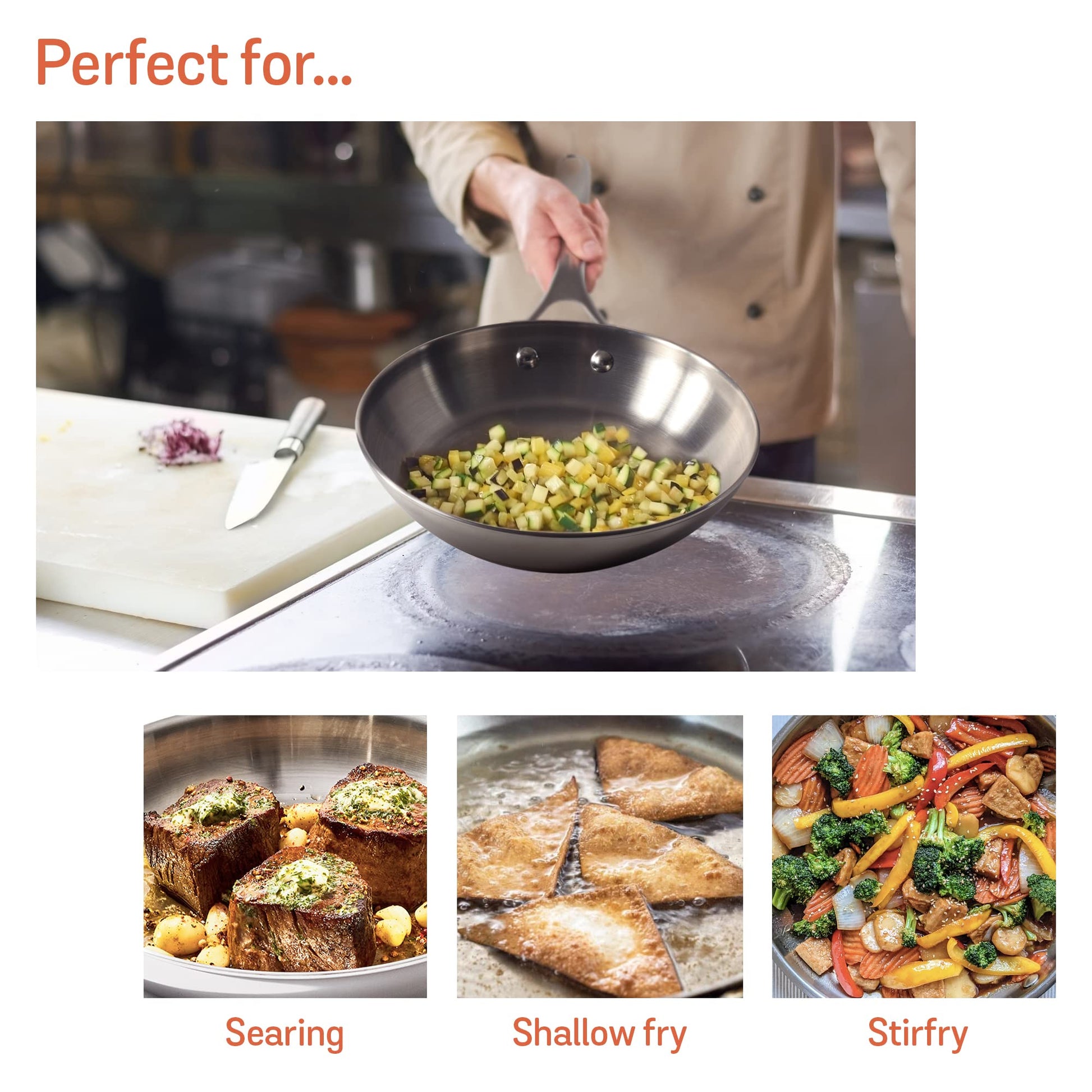 Meyer Select Stainless Steel Open Frypan 26cm (Induction & Gas Compatible)