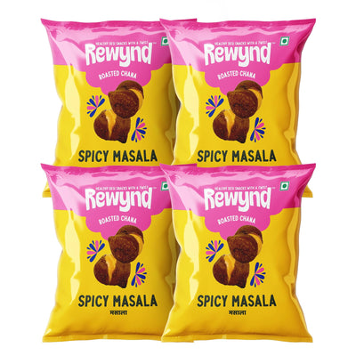 Rewynd Spicy Masala Chana | 560gm (Pack of 4) | Roasted Not Fried | Flavored Chana For Adults & Kids | High Protien | 100% Veg | Healthy Snack for Anytime Snacking