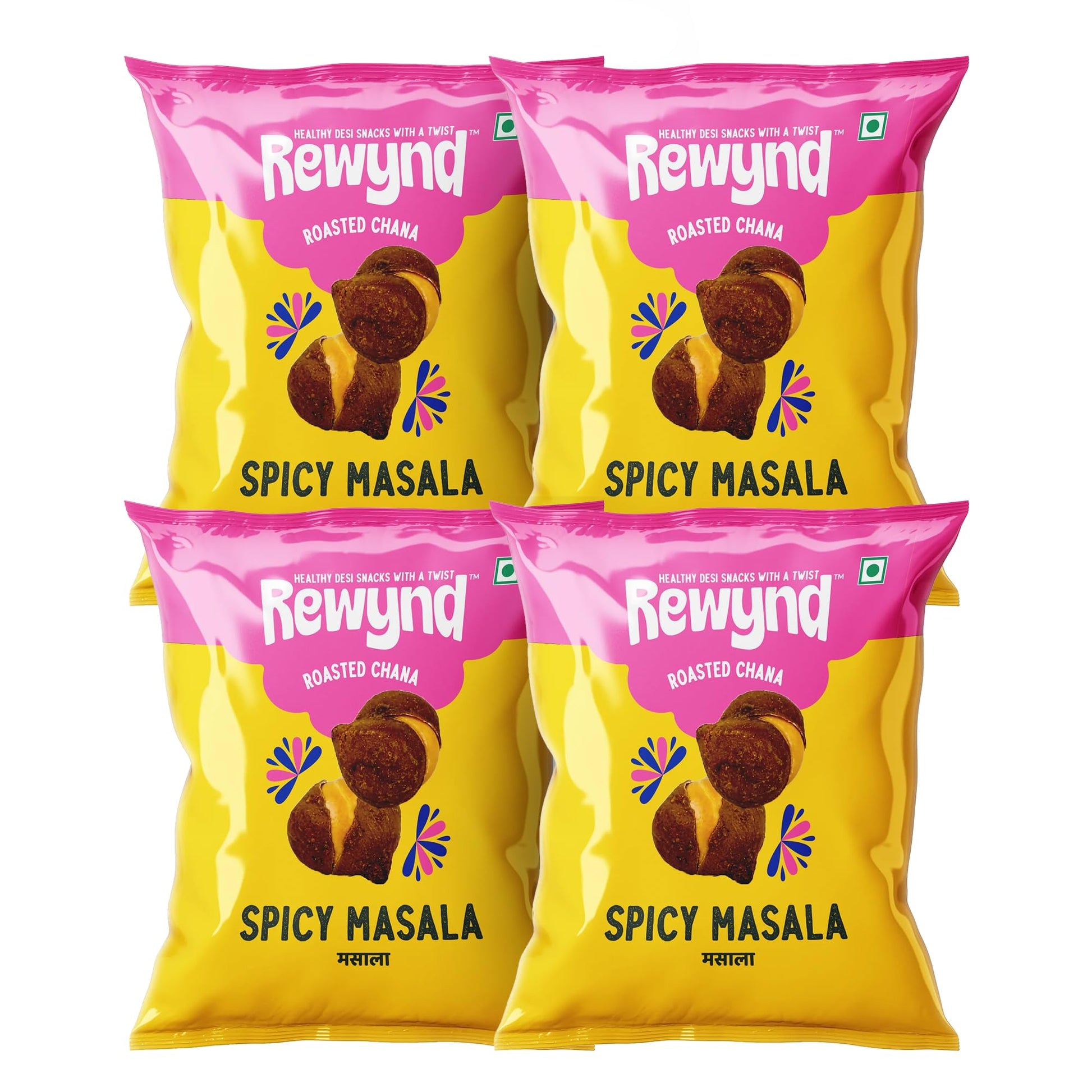 Rewynd Spicy Masala Chana | 560gm (Pack of 4) | Roasted Not Fried | Flavored Chana For Adults & Kids | High Protien | 100% Veg | Healthy Snack for Anytime Snacking