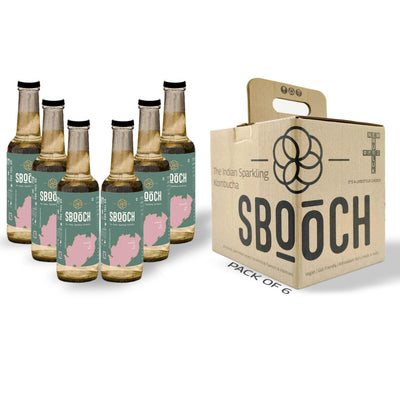 SBOOCH - Indian Sparkling Kombucha Tea | Rice & Pandan Flavor |275ml Pack of 6| Gut-Friendly Beverage | Antioxidant-Rich Zero Preservatives | Alcohol-Free Fermented Tea | Vegan & Gluten-Free