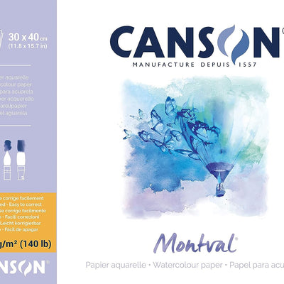 Canson Montval 30x40cm Natural White Cold Pressed 300 GSM Watercolour Paper, Glued on 4 Sides (Block of 12 Sheets)