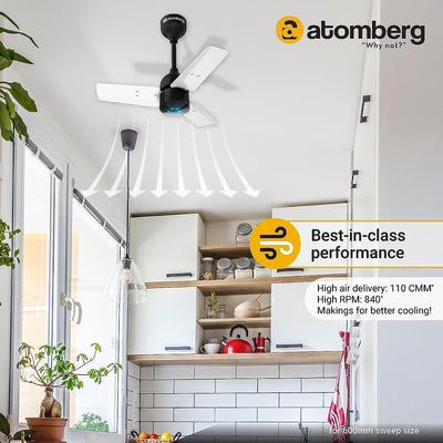 atomberg Renesa 600mm BLDC Motor 5 Star Rated Sleek Ceiling Fans with Remote Control  (White and Black)