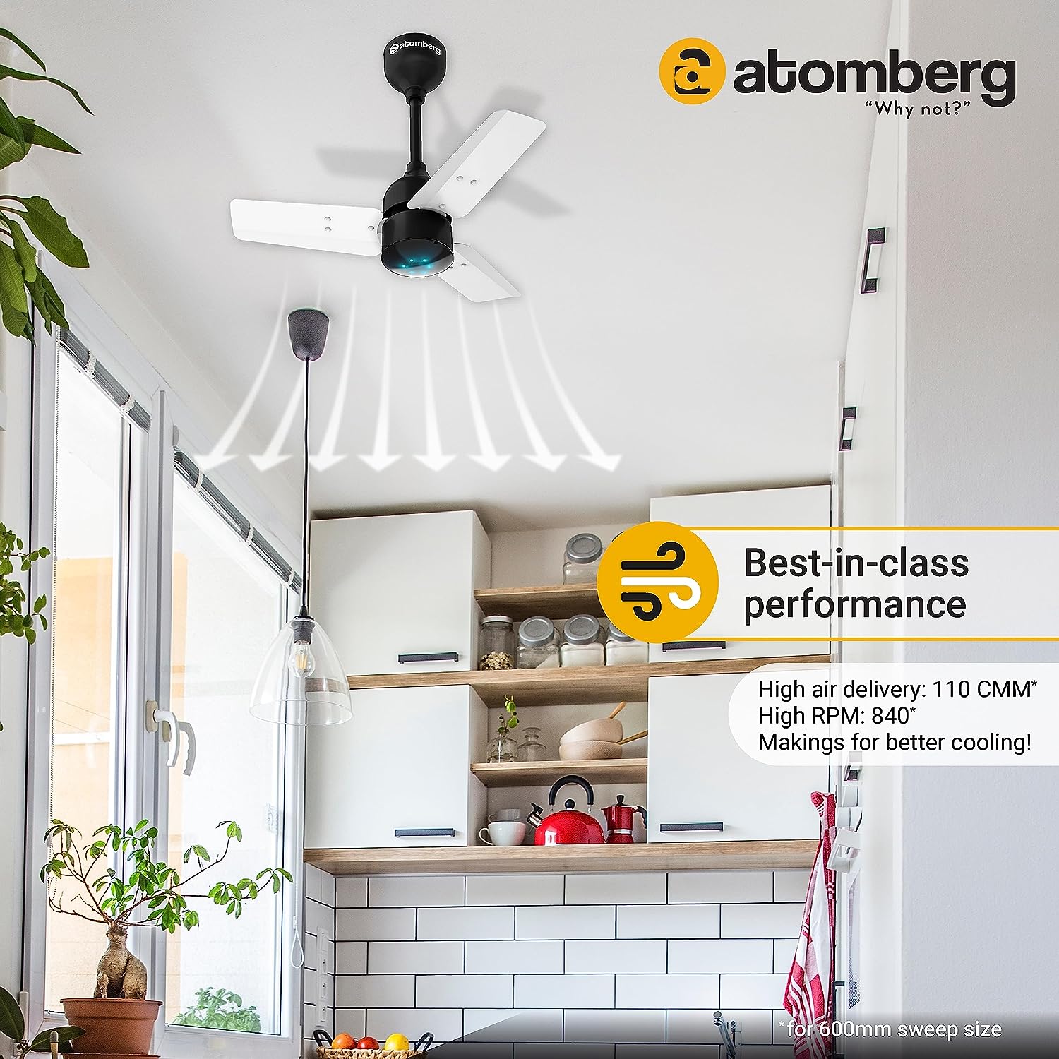 atomberg Renesa 600mm BLDC Motor 5 Star Rated Sleek Ceiling Fans with Remote Control  (White and Black)