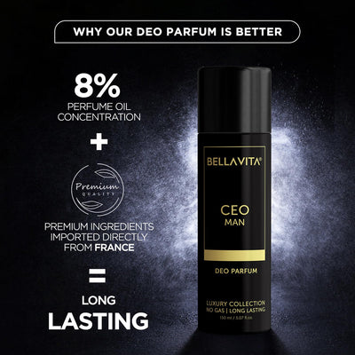Bella Vita Luxury Unisex Ideal Men Combo for Him, Pack Of 2 Premium Long Lasting Woody Fragrance Scent - Ceo Men Edp 100 Ml & Body Parfum Deodorant 150 Ml