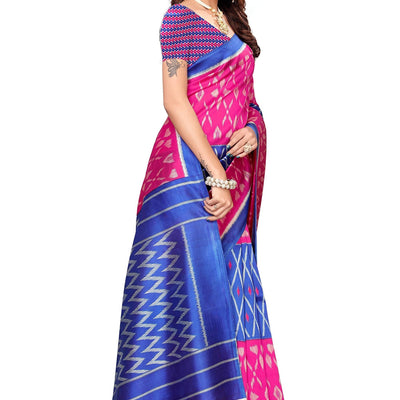 ANNI DESIGNER Women's Blue Mysore Silk Printed Saree with Blouse Piece(Sky Stripers Blue_Free Size)