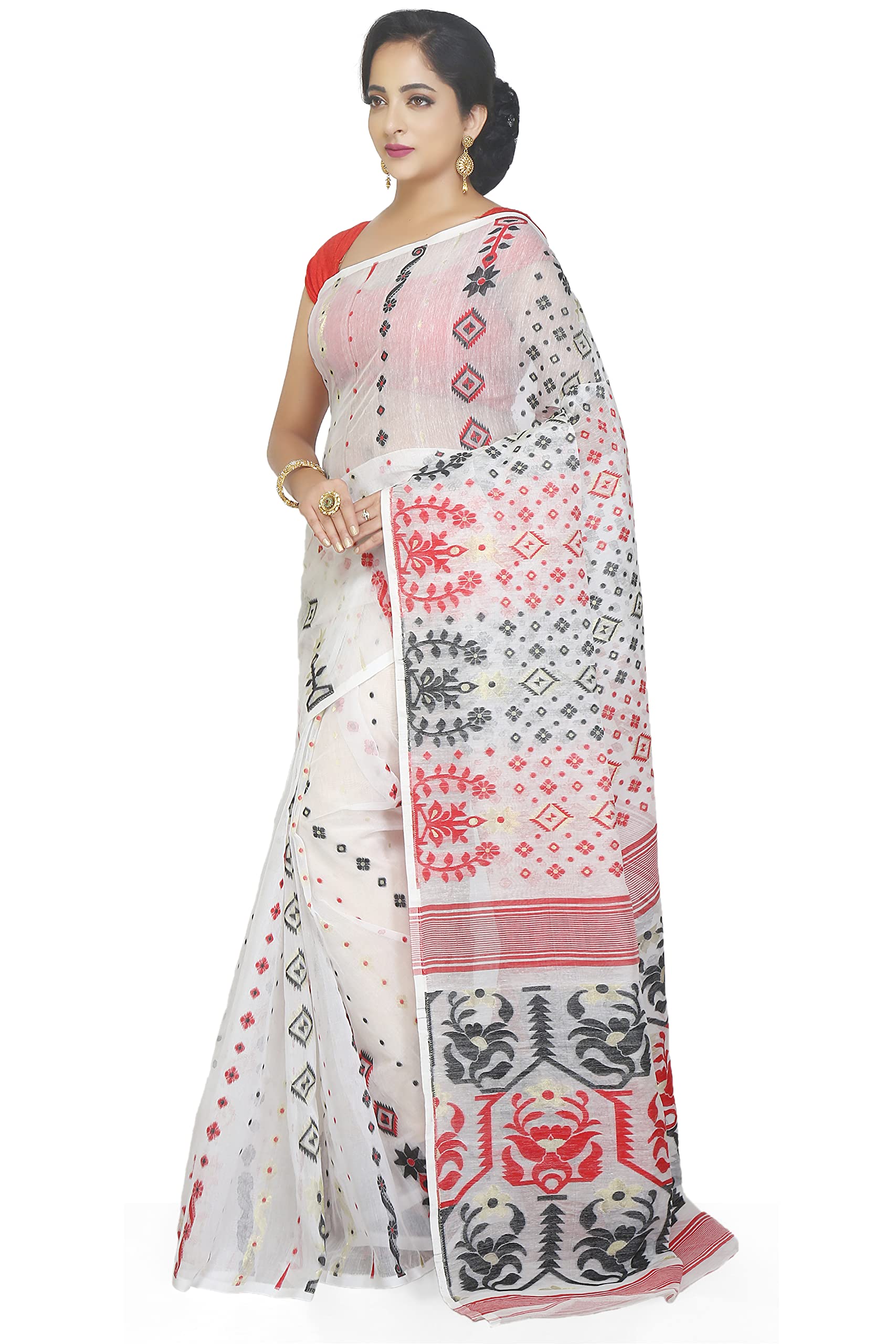 BENGAL HANDLOOM Exclusive Women's Cotton Silk Soft Dhakai Jamdani Sarees, Multi