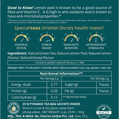 Cherise Specialiteas Oriental Secrets Honey Lemon Herbal Green Tea (2 g x 25 Pyramid Tea Bags)