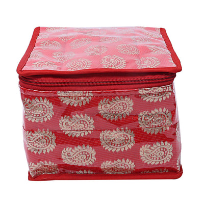 Brocade Jewellery Box/Organizer with 10 Pouch - Red-CTKTC21465