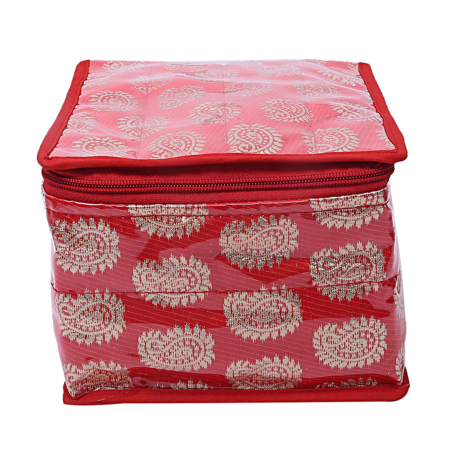 Brocade Jewellery Box/Organizer with 10 Pouch - Red-CTKTC21465