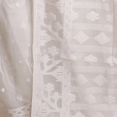BENGAL HANDLOOM Women's Cotton Silk Dhakai Exclusive Softs Dual Color Jamdani Sarees (White White)