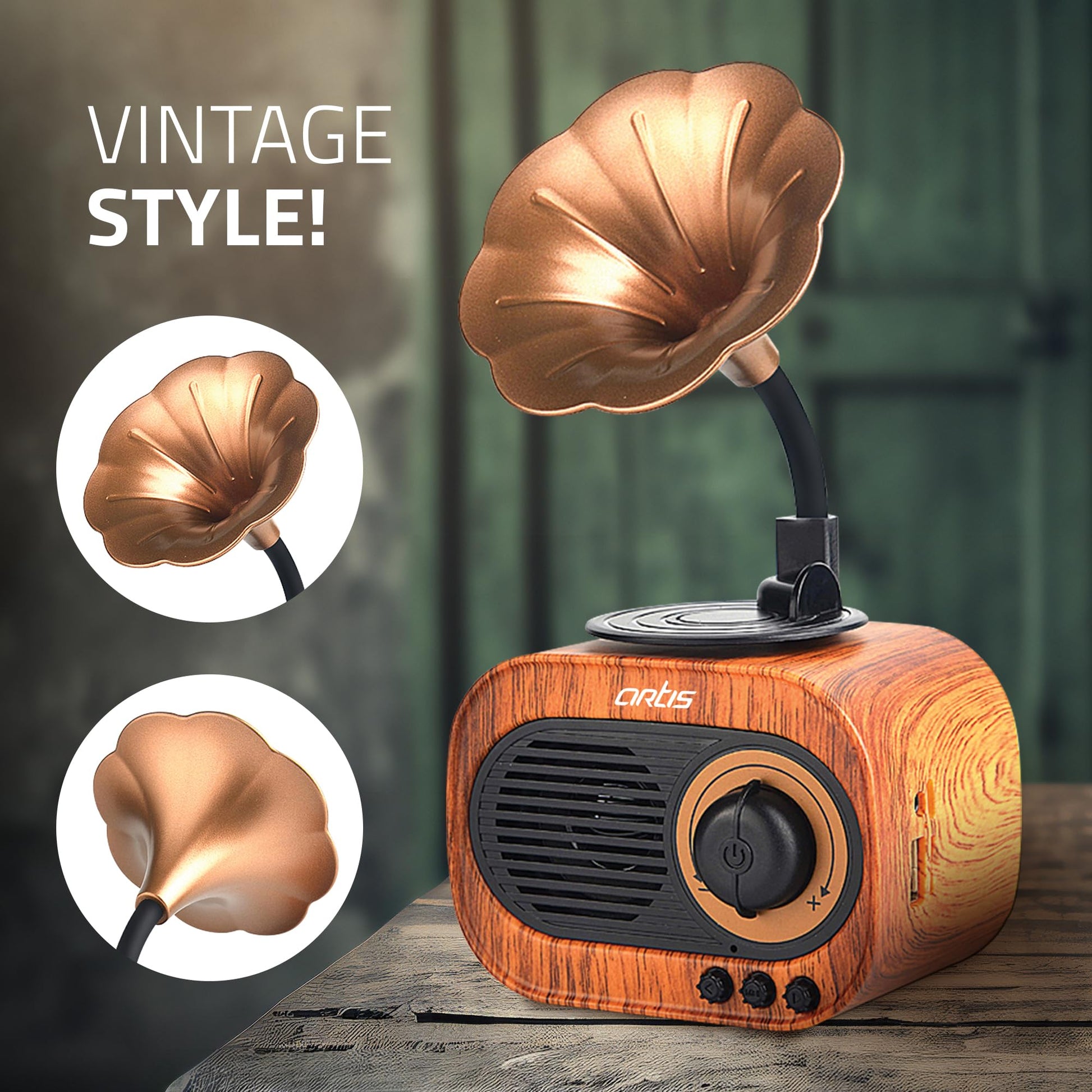 Artis BT12 Classic Retro Wireless BT Speaker with FM/USB/AUX in & Hands Free Calling (5W RMS Output)