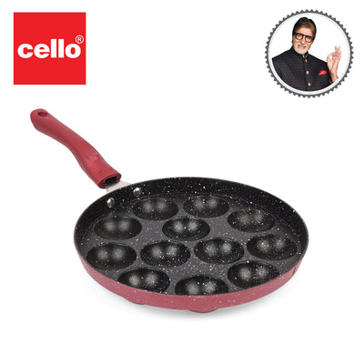 CELLO Crown Single Handle Appam 12 Cavity -Maroon (Aluminium)