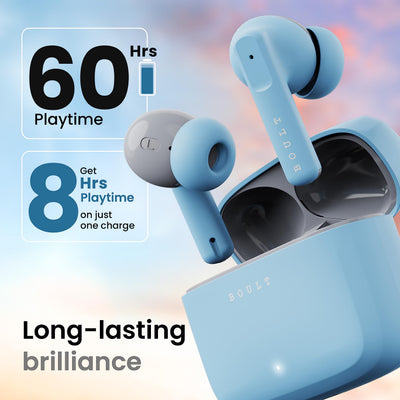Boult Audio Z60 Truly Wireless in Ear Earbuds with 60H Playtime, 4 Mics ENC Clear Calling, 50ms Low Latency Gaming, 13mm Bass Driver, Type-C Fast Charging, IPX5 ear buds TWS Bluetooth 5.3(Powder Blue)