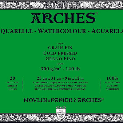 Arches Watercolour 300 GSM Cold Pressed Natural White 23 x 31 cm Paper Blocks, 20 Sheets