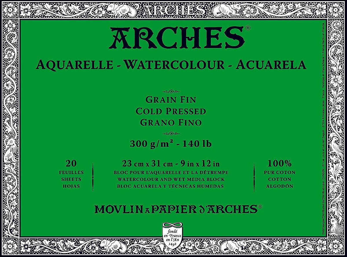 Arches Watercolour 300 GSM Cold Pressed Natural White 23 x 31 cm Paper Blocks, 20 Sheets